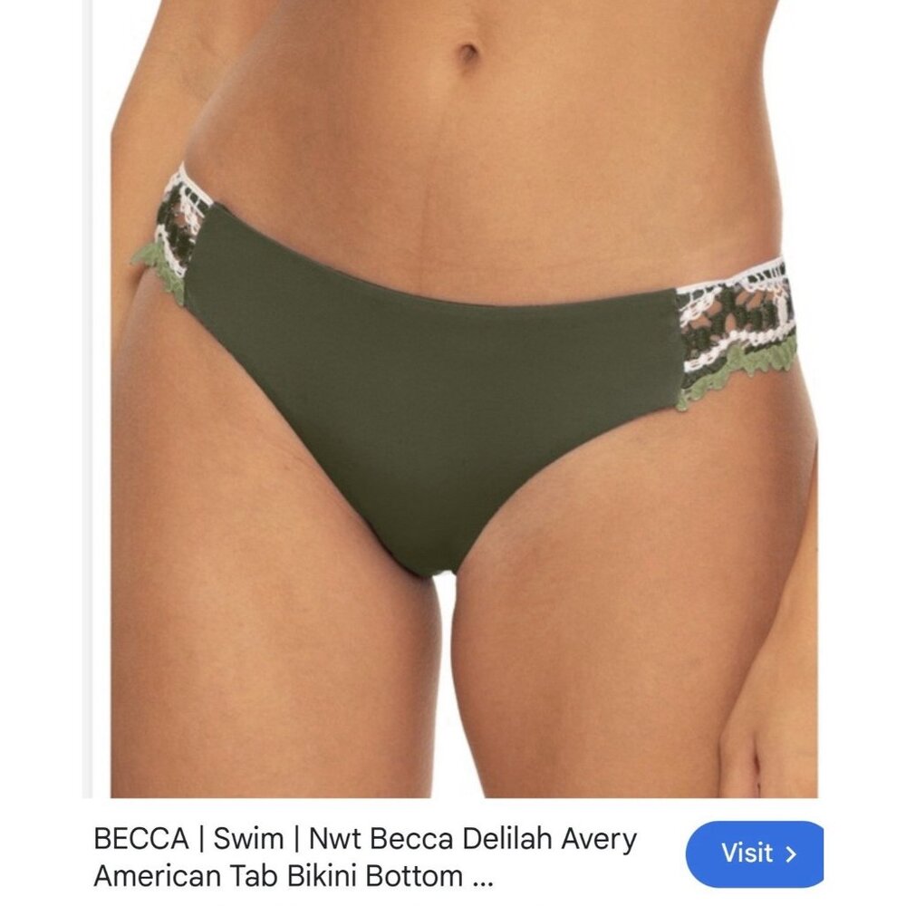 BECCA Bikini Bottoms Women's Green Crochet Trim Swimwear S Small NEW